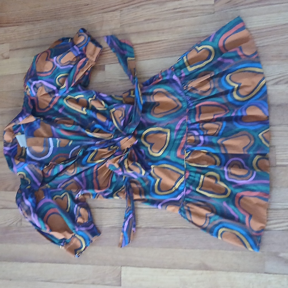 FARM Rio Multicolor Heart Print Mini Dress - Orange, Purple, Pink, Green, Blue - Picture 2 of 12